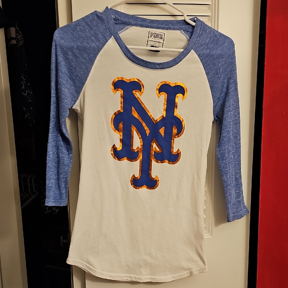 Victoria's Secret PINK Blue and White NY Mets Baseball Shirt